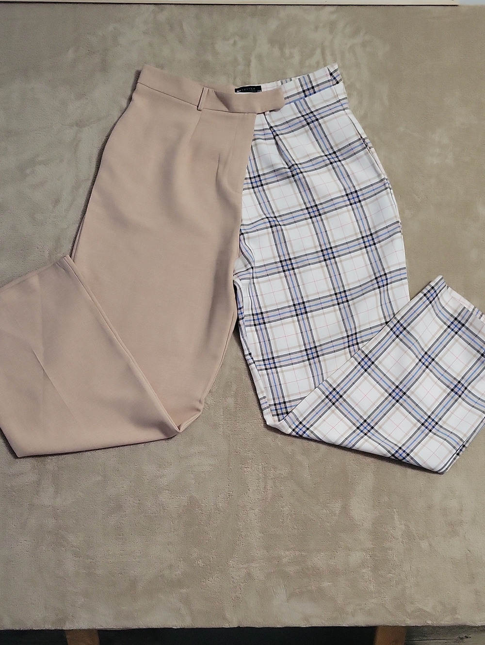 ASOS Two-Tone Beige and White Plaid Trousers